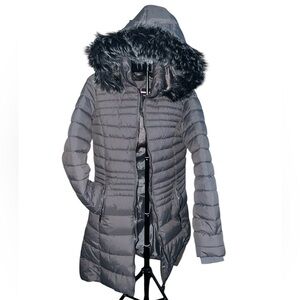 Fashion Nova Charcoal Puffer Jacket with Faux Fur Hood NWOT